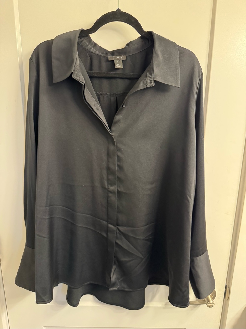 Halogen Black Satin Button-Up Blouse